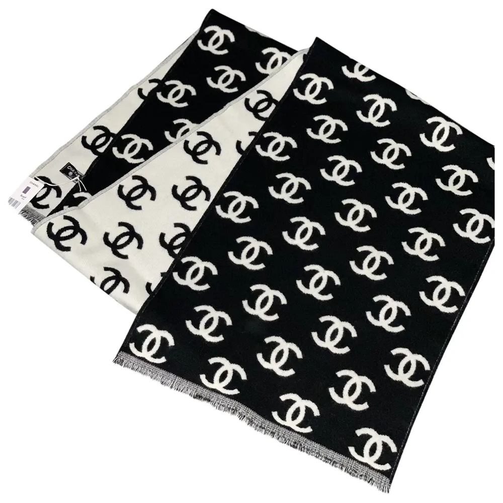 BNIB! Authenticated CHANEL CC Reversible Cashmere & Wool Scarf WRAP BLACK WHITE - Picture 8 of 16